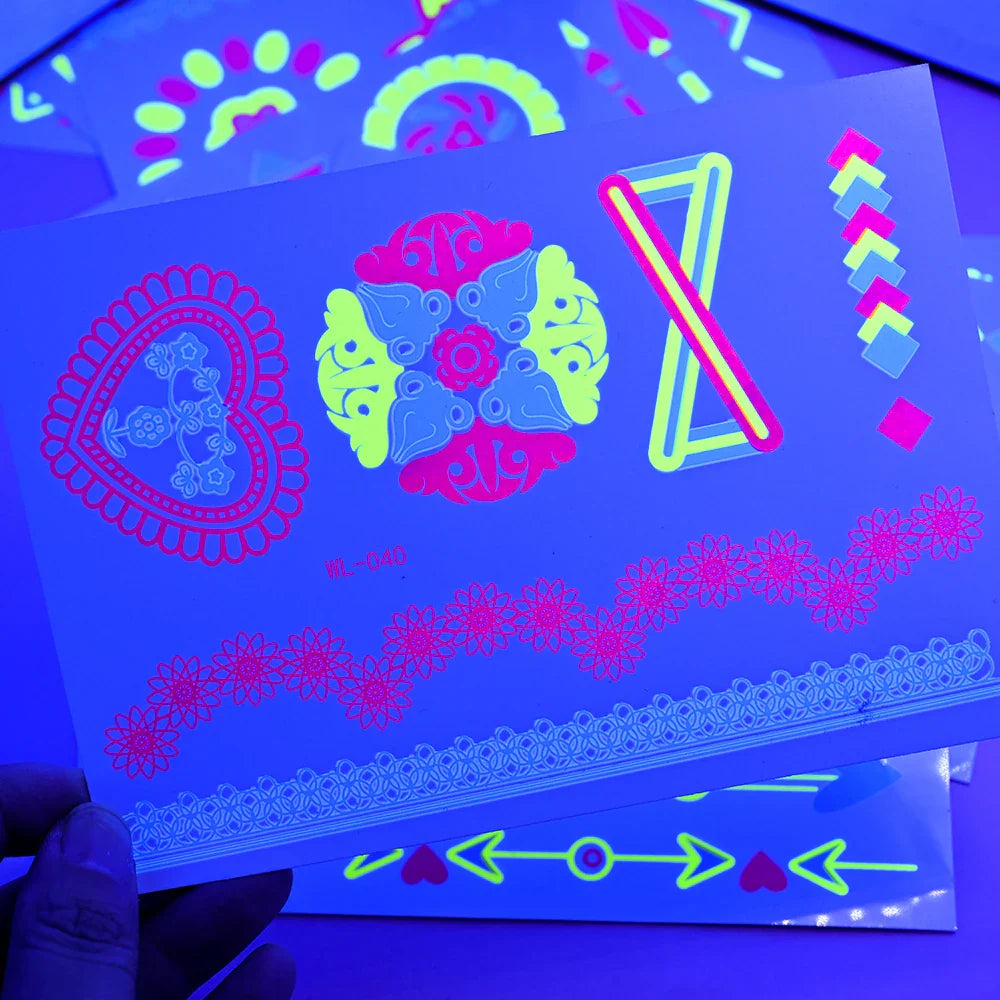 1pc Bohemia Fluorescent Sticker Luminous Temporary Tattoos Stickers UV Glow Fluorescent Tattoo Waterproof For Body Art Decals *& (Online Order Only)