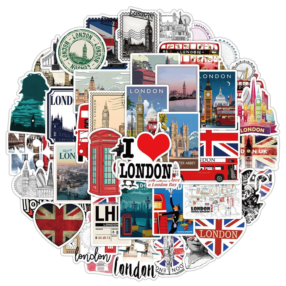 10/50PCS Vintage British London Landscape City Travel Stickers Aesthetic Graffiti Decals DIY Notebook Bike Phone Luggage Sticker (Online Order Only)