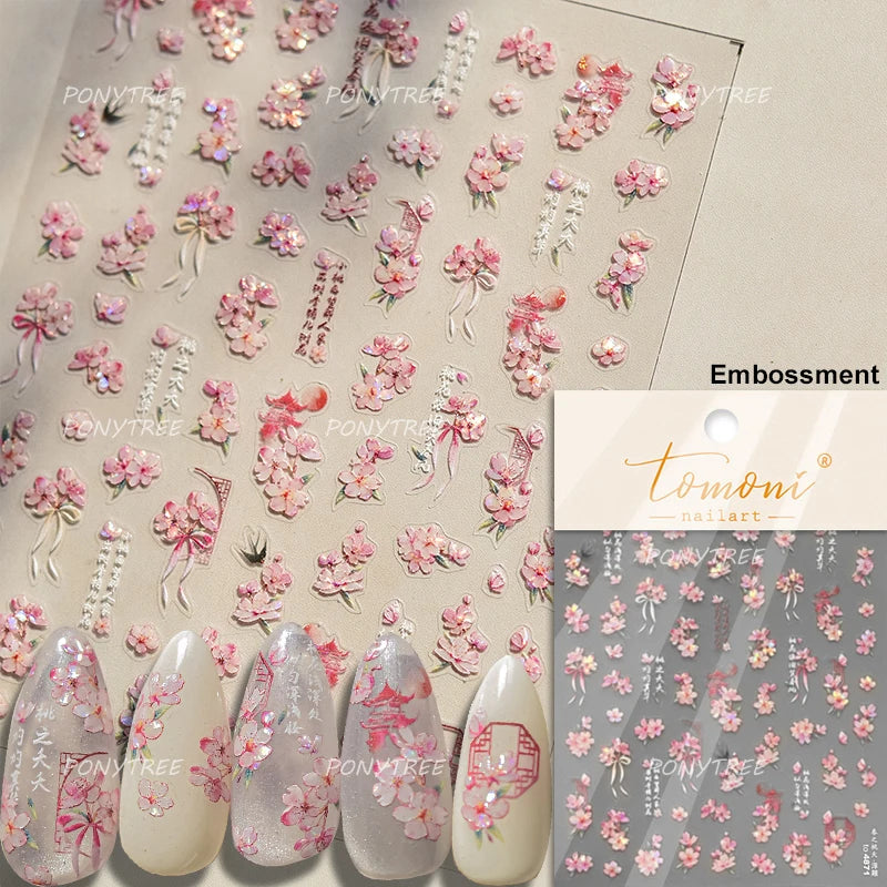 Graceful Peach Blossom Blessing Sachet Pretty Buckle Tassels Pendant Antique Radiant Adhesive Nail Art Stickers Manicure Decals (ONLINE ORDER ONLY)