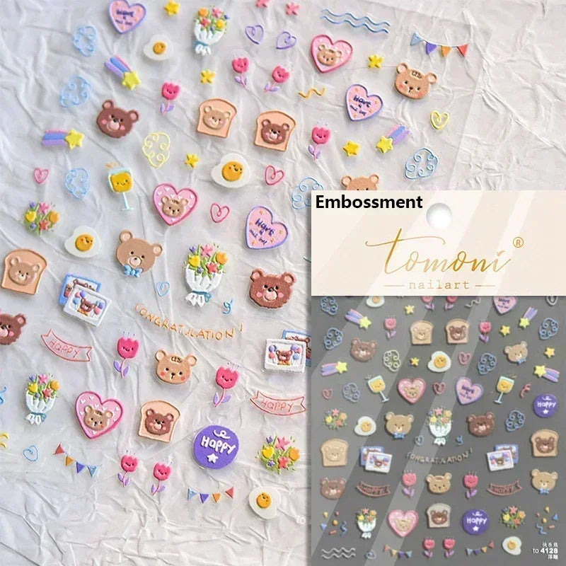 Cute Bowknot Dog Puppy Bear Strawberry Cake Fruit Juice Coffee Desserts Corgi Cherry Adhesive Nail Art Stickers Manicure Decals (ONLINE ORDER ONLY)
