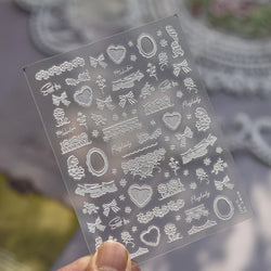 Retro Lace Gird Bowknot Love Heart Flower Leaves Fabric Art Photo Frame Embossed Self Adhesive Nail Art Stickers Manicure Decals (ONLINE ORDER ONLY)
