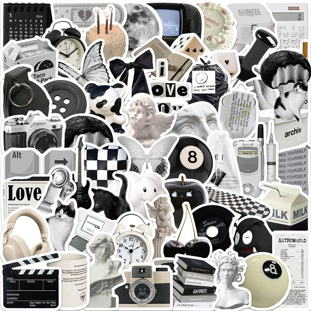 Cute Black White Stickers Set for Phone Laptop Notebook Fridge Wall Decor (ONLINE ORDER ONLY)