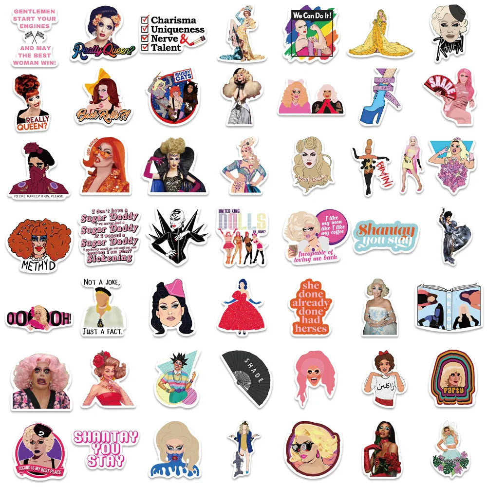 RuPaul's Drag Race Stickers 50/100PCS Cartoon DIY Decals for Cars, Luggage, Guitar, Laptop (Online Order Only)