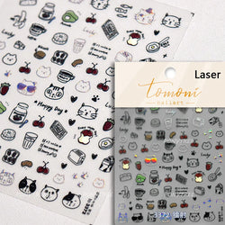 Black Cat Kitten Glasses Camera Timepiece Shoe Notebook Vase Pen Teapot Bowknot Item Adhesive Nail Art Stickers Manicure Decals (Online Order Only)