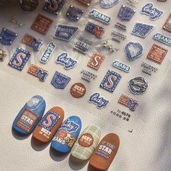Round Jeans Square Sexy Blue Series Cowboy Lucky Beautiful Letter Self Adhesive Nail Art Sticker Pearl Rhinestone Manicure Decal (ONLINE ORDER ONLY)