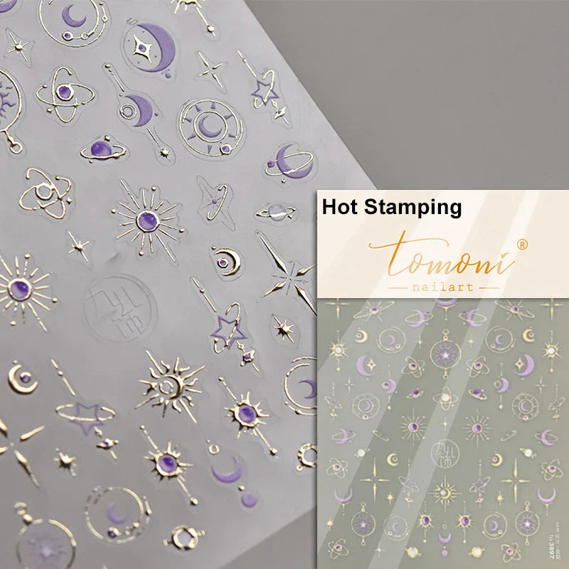 Metal Snake Flower Pattern Stars Eye Pot Moon Butterfly Story Retro Meteor Candle Hourglass Nail Art Sticker Manicure Tool Decal (ONLINE ORDER ONLY)