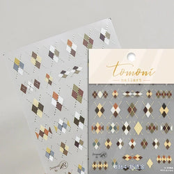 Geometric French Style Colorful Square Grid Rhombus Line Stripe Bowknot 3D Self Adhesive Nail Art Stickers Shiny Manicure Decals (ONLINE ORDER ONLY)