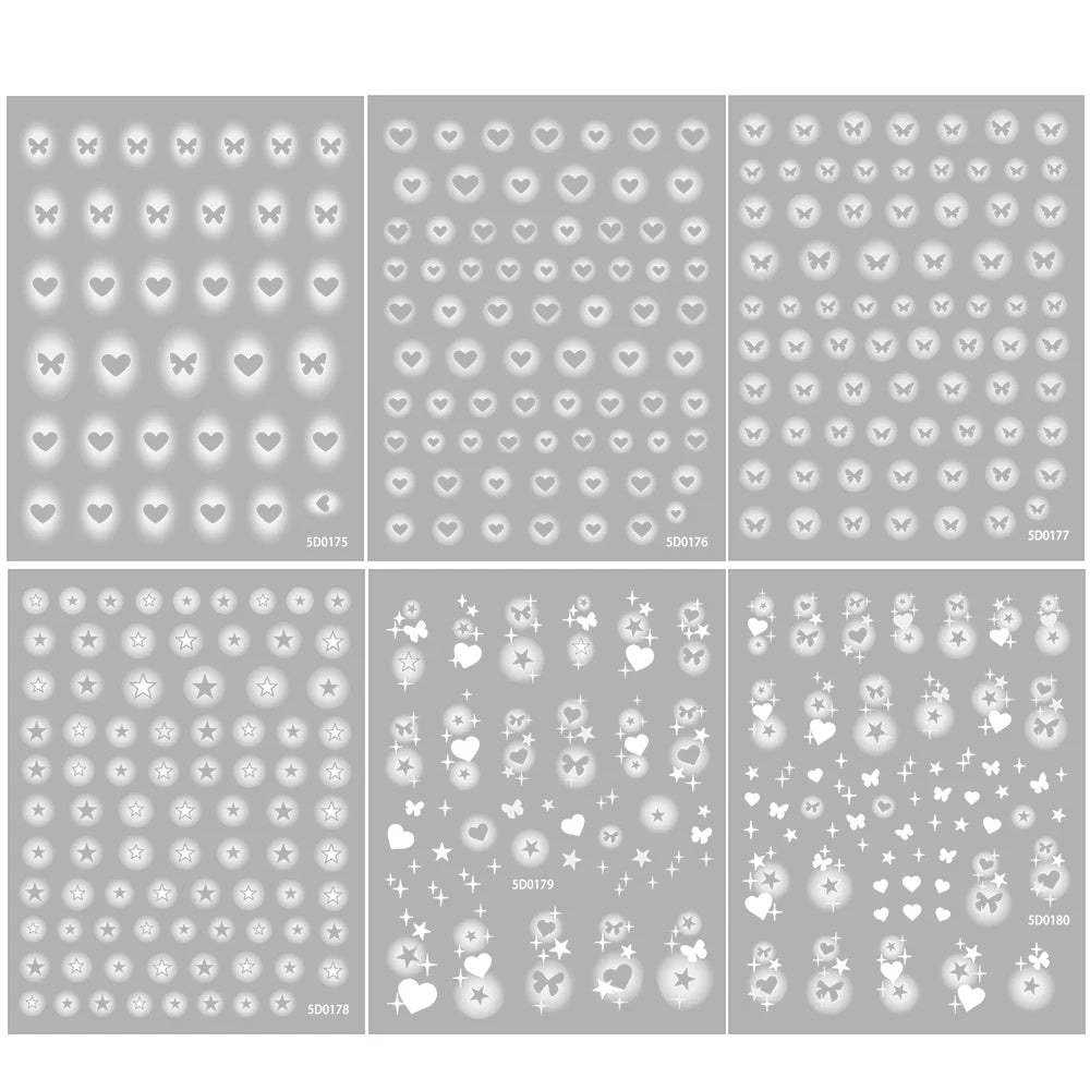 6Pcs 5D Heart Nail Stickers Self-Adhesive Frosted Design DIY Manicure Decors for Women Frosted Nail Decals %Valentine's Day #NK* (ONLINE ORDER ONLY)