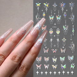 1pcs Butterfly Floral Nail Art Stickers Magic Shell Light Laser Black/White Nail Decoration Butterfly Slider Manicure Ornaments* (Online Order Only)