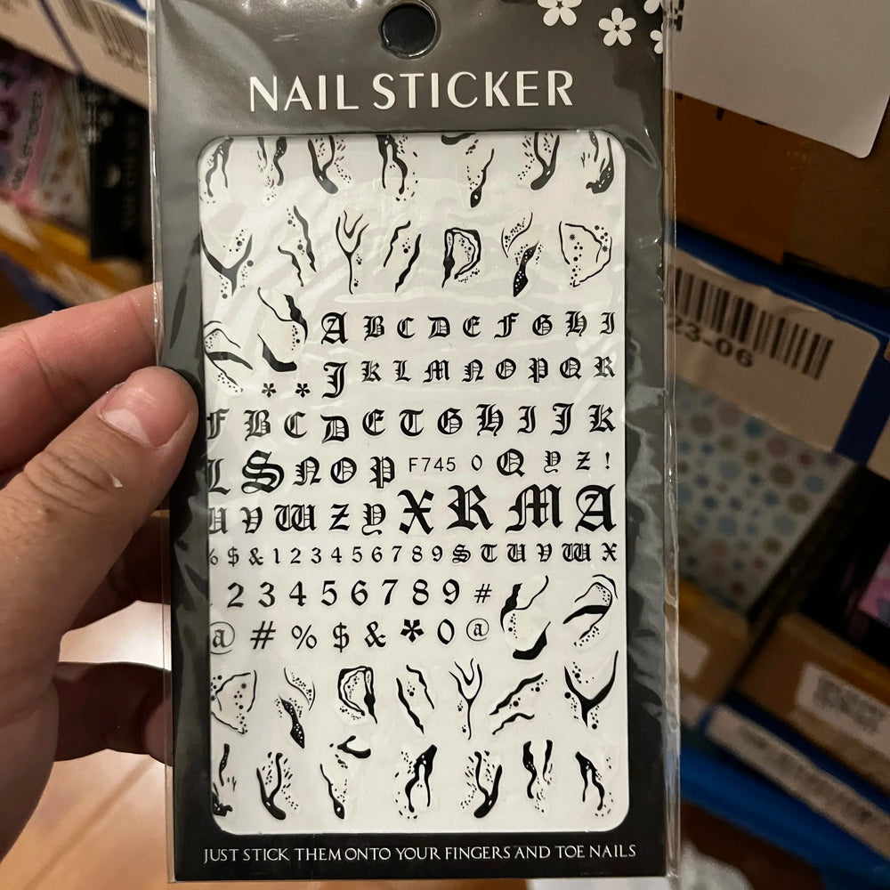 1PC Lace Flower Leaf Nail Sticker Geometric Line Leaf Floral Nail Art Decal Abstract Elegant Black White Pattern Nail Decoration (ONLINE ORDER ONLY)