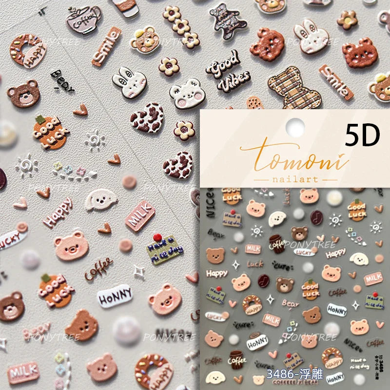 Cute Apple Fruit Dog Puppy Cat Kitten Adhesive Nail Art Sticker Charming Delicate Rhinestone Shiny Manicure Decals Nail Supplies (ONLINE ORDER ONLY)