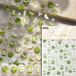 Colorful Food Pudding Alkali Water Bowknot Cream Fork Cup Bread Jelly Fruit Cartoon Cake Relief Nail Art Sticker Manicure Decals (ONLINE ORDER ONLY)
