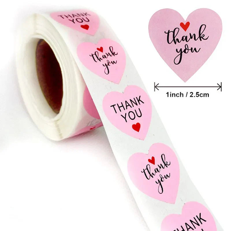 100-500PCS Heart Stickers Thank You Stickers for Business Merci Packaging Stickers Rolling Love for Packaging Decoration (ONLINE ORDER ONLY)