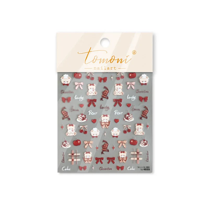Bowknot Bear Cake Chocolates Food Star Cherry Apple Cook Love Heart Adhesive Nail Art Sticker Rhinestone Reliefs Manicure Decal (ONLINE ORDER ONLY)