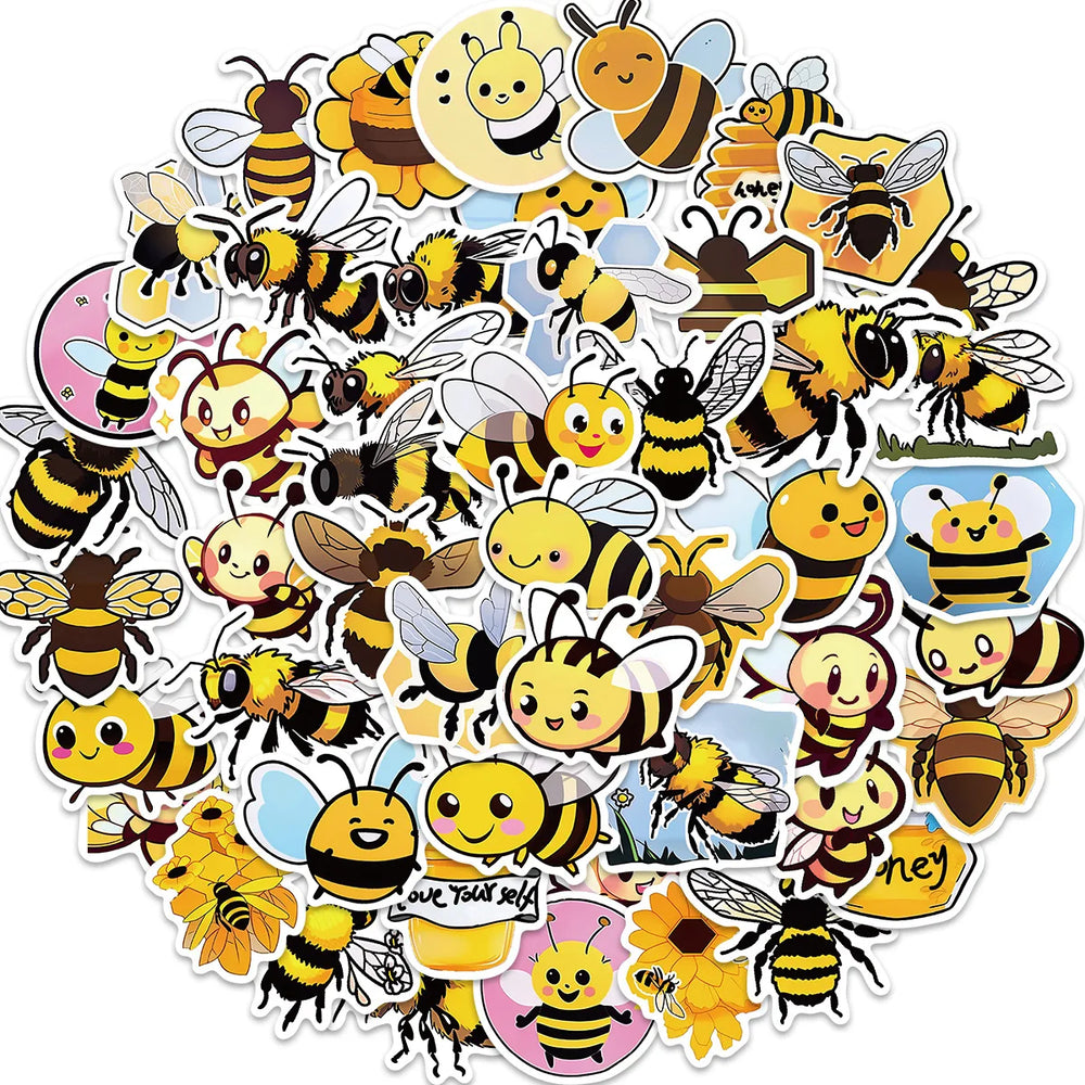 50PCS Cartoon Bee Honey Stickers DIY Laptop Guitar Luggage Fridge Waterproof Graffiti Sticker Decal Kids Classic Toys (ONLINE ORDER ONLY)