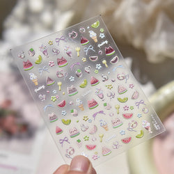 Summer Beach Bikini Watermelon Cat Popsicle Swim Ring Ice Cream Shell Coconut Tree Nail Art Decoration Stickers Manicure Decals (Online Order Only)