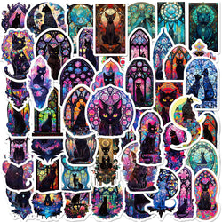 10/30/50pcs Gothic Dark Black Cat Moon Stickers Cool Aesthetic Goth Decals Toys Scrapbook Phone Luggage Car Decoration Sticker (ONLINE ORDER ONLY)