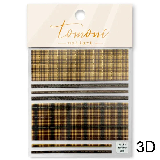 French Style Geometric Black White Square Grid Rhombus Stripe 3D Self Adhesive Nail Art Stickers Shiny Rhinestone Manicure Decal (ONLINE ORDER ONLY)