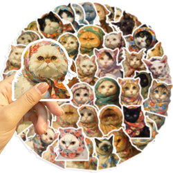 50pcs Kawaii Animals Cat Meme Sticker Sticky Aesthetic Decorative Scrapbook Cute Sticker DIY Phone Stationery School Supplies (Online Order Only)