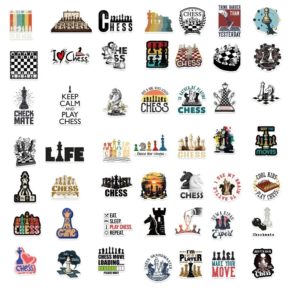 10/50pcs Chess Game Stickers Aesthetic Graffiti Decals For Laptop Luggage Skateboard Motorcycle Diary Waterproof Sticker (ONLINE ORDER ONLY)