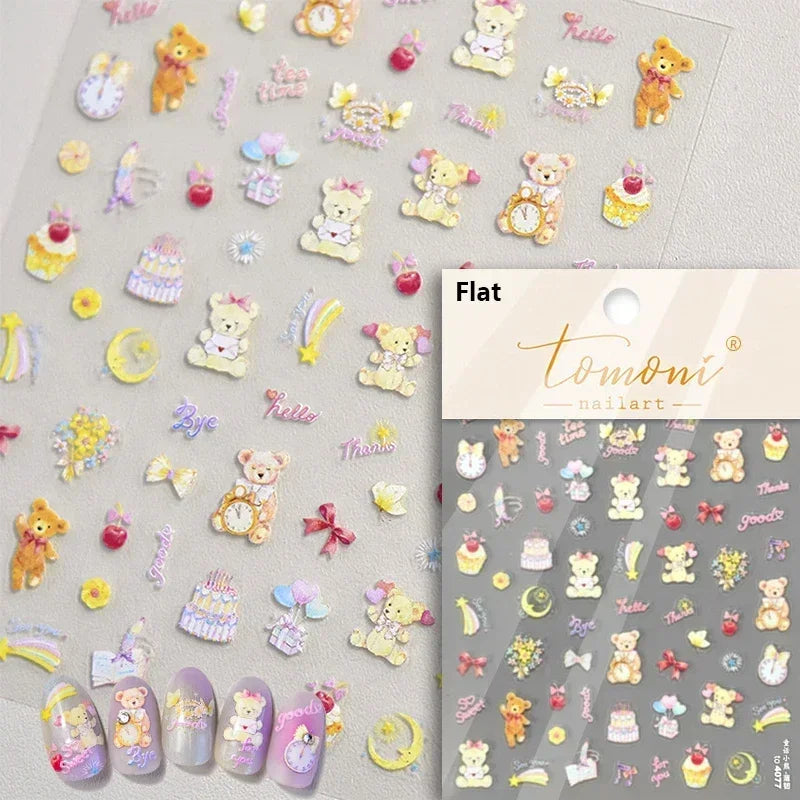 Bowknot Bear Cake Chocolates Food Star Cherry Apple Cook Love Heart Adhesive Nail Art Sticker Rhinestone Reliefs Manicure Decal (ONLINE ORDER ONLY)