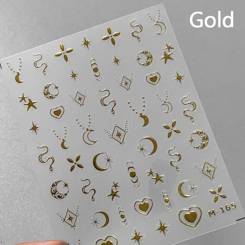 Metal Snake Flower Pattern Stars Eye Pot Moon Butterfly Story Retro Meteor Candle Hourglass Nail Art Sticker Manicure Tool Decal (ONLINE ORDER ONLY)
