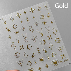 Metal Snake Flower Pattern Stars Eye Pot Moon Butterfly Story Retro Meteor Candle Hourglass Nail Art Sticker Manicure Tool Decal (ONLINE ORDER ONLY)