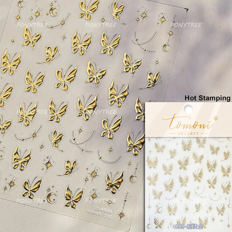 Charming Pink Purple Embroidery Gradual Butterfly Flowers Green Leaf 5D Tender Self Adhesive Nail Art Stickers Manicure Decals (ONLINE ORDER ONLY)