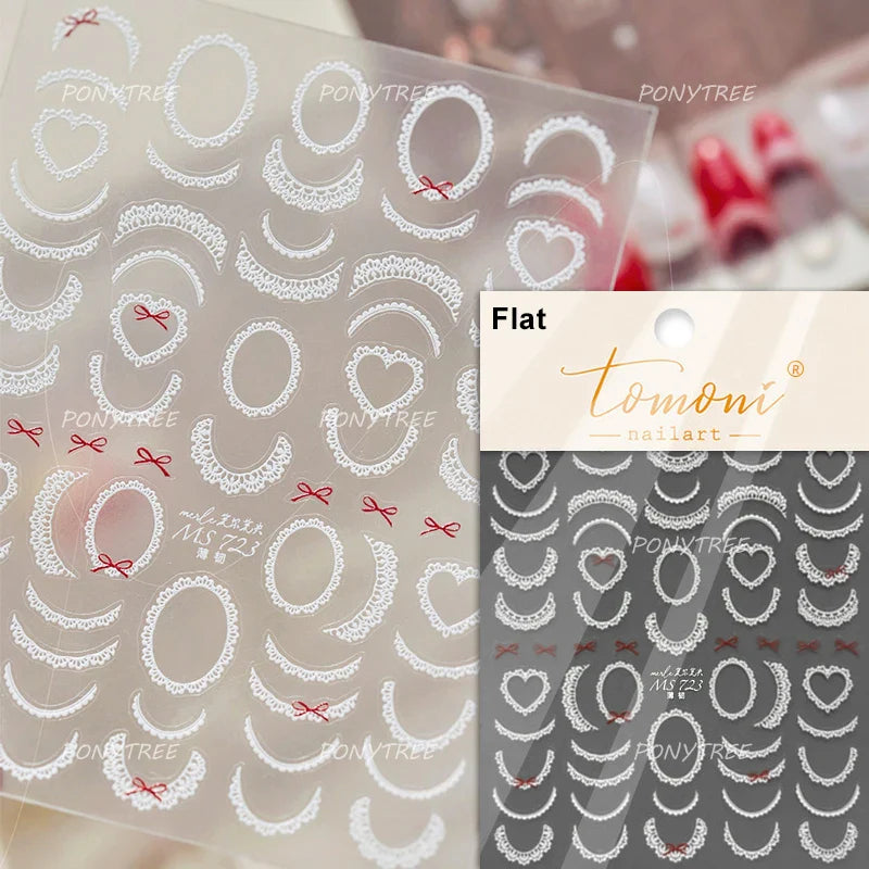 Retro Lace Gird Bowknot Love Heart Flower Leaves Fabric Art Photo Frame Embossed Self Adhesive Nail Art Stickers Manicure Decals (ONLINE ORDER ONLY)