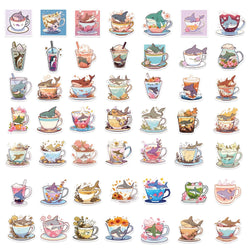 50pcs Shark And Cup Stickers Cartoon Waterproof Pvc Decals for Skateboard Helmet Laptop Bicycle Motorcycle Stickers Kids Toy (ONLINE ORDER ONLY)