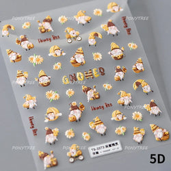 White Daisy Sunflower Green Leaves Wreath Garland Flower Cluster Bouquet Flat Adhesive Nail Art Sticker Manicure Decals Supplies (Online Order Only)