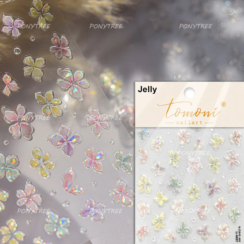 Embossed Flower Pink Butterfly Lucky Peach Blossom Chic Spring Petal 5D Soft Relief Adhesive Nail Art Stickers Manicure Decals (Online Order Only)