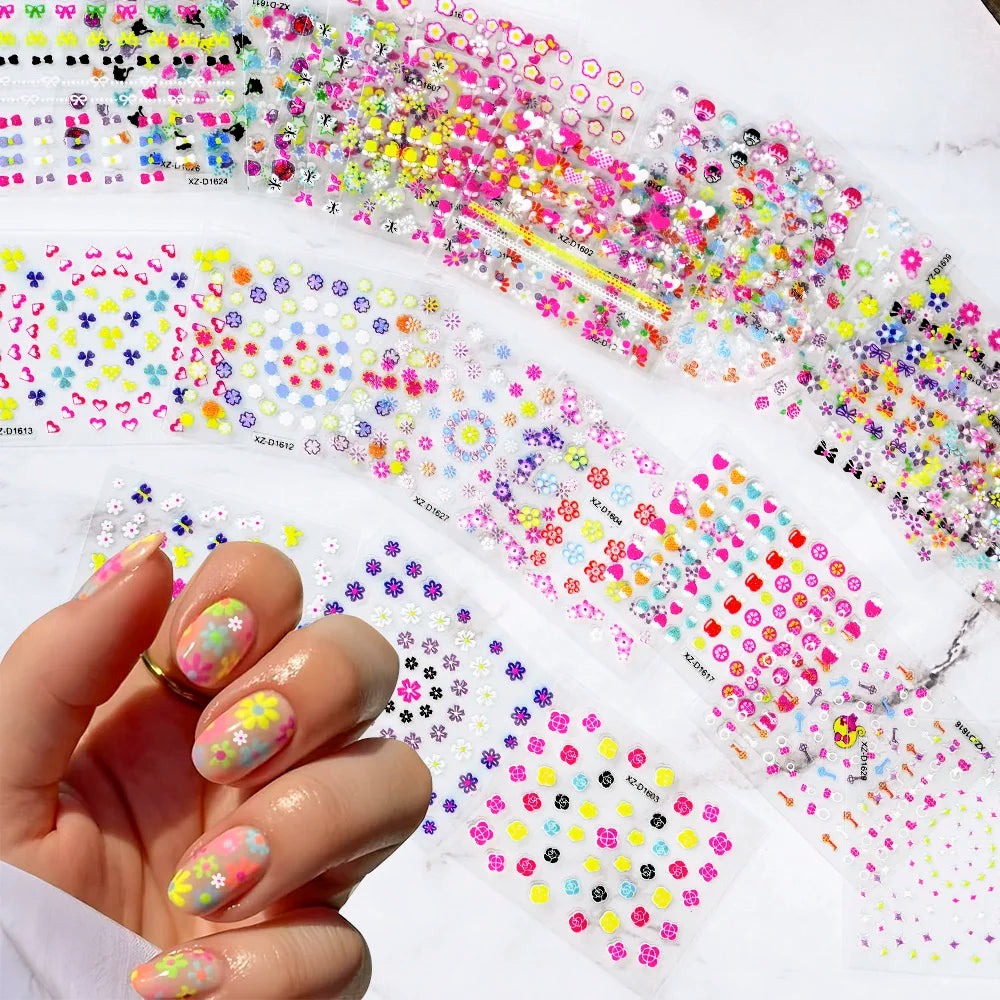 30pcs 3D Flowers Design Nail Art Stickers Colorful Floral Bow Tie Heart Butterfly Design Nail Decals Spring Summer Nail Supplies (Online Order Only)