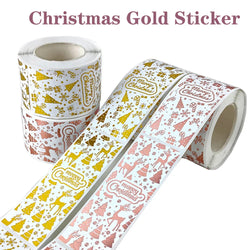 120pcs Rectangle Gold Foil Sticker Rose Gold Merry Christmas Stickers Gift Seal Labels Shipping Stickers For Decoration Envelope (Online Order Only)