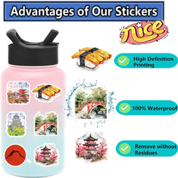 64pcs Watercolor Japan Travel Cartoon Graffiti Sticker DIY Phone Guitar Laptop Notebook Suitcase Cup Waterproof Sticker Kid Toy﻿ (Online Order Only)
