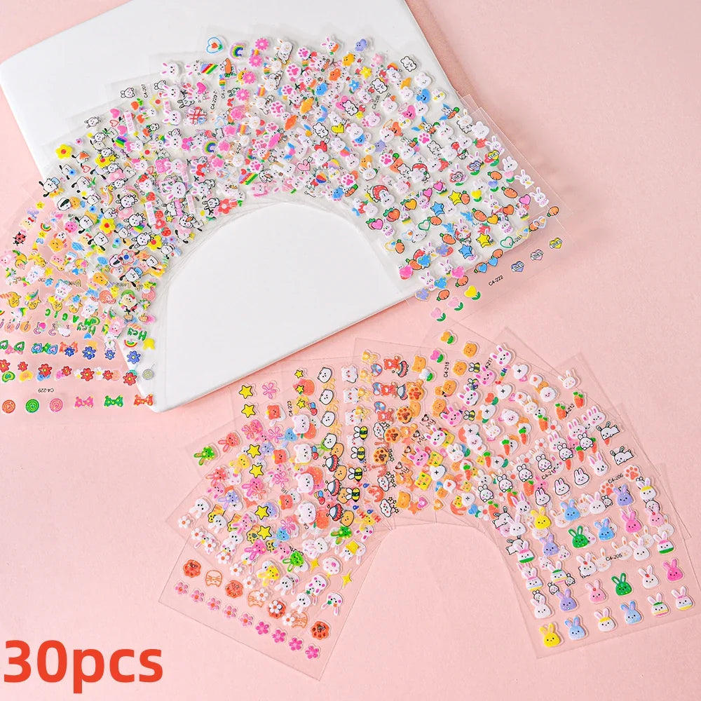 30Sheet 3D Glitter Christmas Nail Art Stickers Santa Claus Snowflake Elk Christmas Tree Design Nail Decals Cartoon Nail Supplies (Online Order Only)