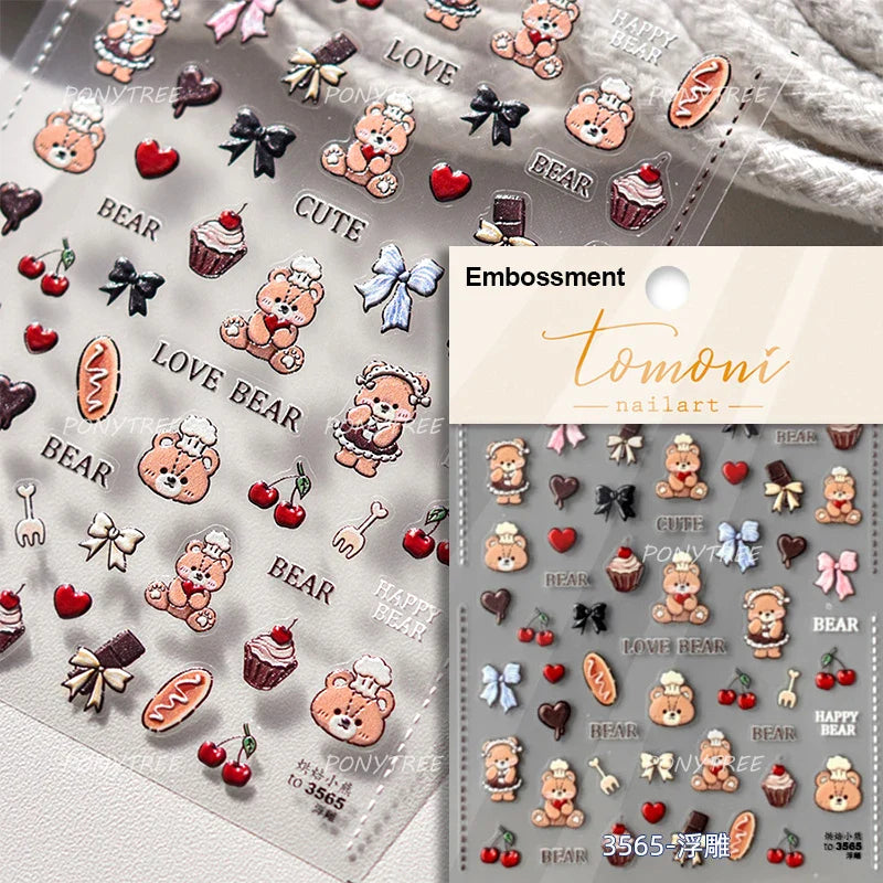 Bear Star Bowknot  Duck Cherry House Mini Flower Butterfly Line Bow Tie Apple Gird Cute Chic Nail Art Stickers Manicure Decals (ONLINE ORDER ONLY)
