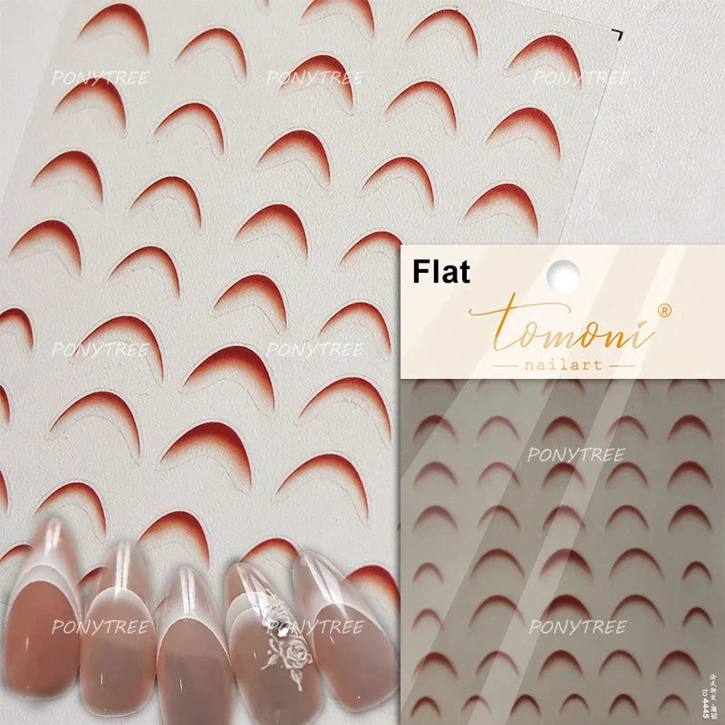 Geometric White Black Red Romantic French Arc Illusion Curve Embossed Relief Self Adhesive Nail Art Stickers 3D Manicure Decals (ONLINE ORDER ONLY)