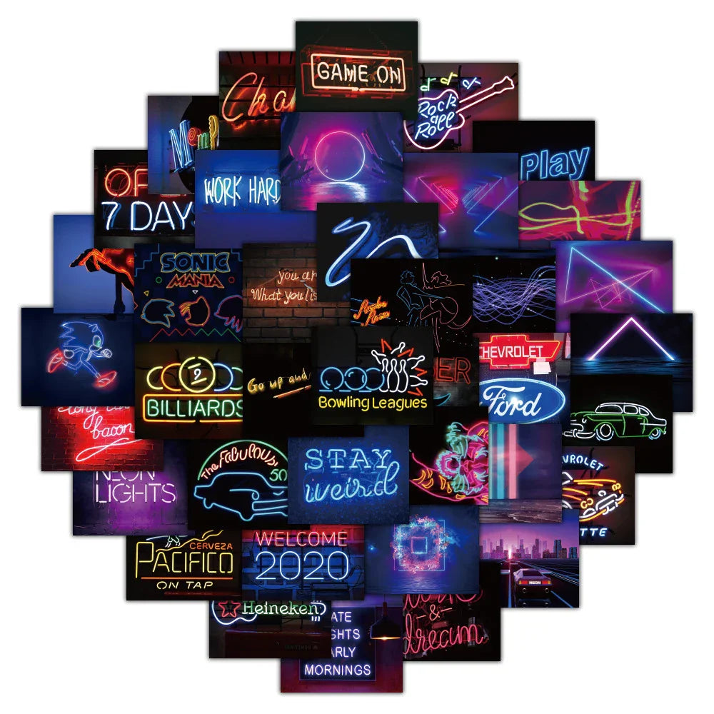 Cool Neon Cartoon Stickers for Laptop, Car, Guitar, Motorcycle, Luggage - 10/30/50PCS (ONLINE ORDER ONLY)