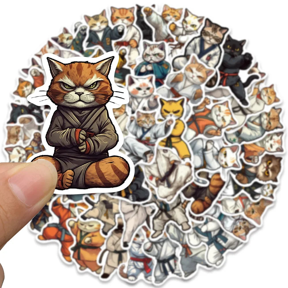 50pcs Cool Cartoon kungfu Cats Stickers Kids Toy DIY Waterproof Graffiti For Luggage Laptop Guitar Phone Car Decals (ONLINE ORDER ONLY)