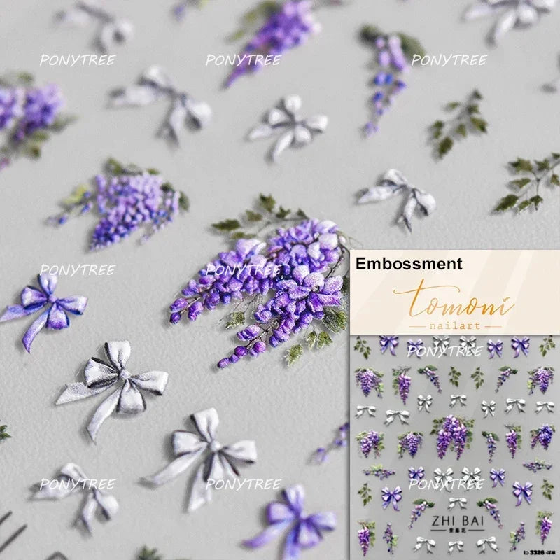 Chic Wild Flower Oil Painting Small Variegated Daisy Peach Blossom Lavender Petal Adhesive Nail Art Stickers Manicure Decals (Online Order Only)