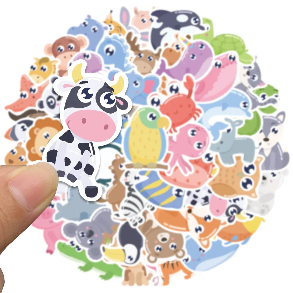52pcs Cute Cartoon Animals Stickers For Laptop Guitar Luggage Skateboard DIY Waterproof Graffiti Bicycle Car Decals Kids Toy (ONLINE ORDER ONLY)