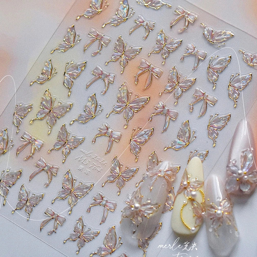 Cute Jelly Bowknot Butterfly Chic Animals Ribbon Tie Shine 3D Fantasy Nail Art Decorations Stickers DIY Dreamy Manicure Decals (Online Order Only)