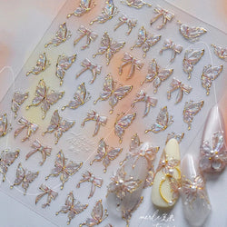 Cute Jelly Bowknot Butterfly Chic Animals Ribbon Tie Shine 3D Fantasy Nail Art Decorations Stickers DIY Dreamy Manicure Decals (Online Order Only)