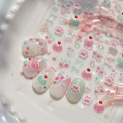Colored Shiny Jelly Claw Paw Pudding Dessert Cherry Bowknot Cake Bow Tie Drink Food Love Heart Nail Art Sticker Manicure Decal (ONLINE ORDER ONLY)