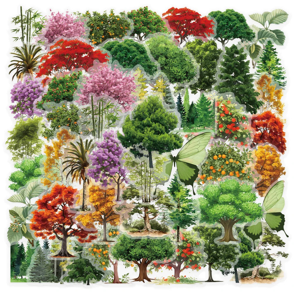 Cute PET Transparent Forest Tree Stickers Decals for Laptop, Fridge, Phone, Suitcase, Diary - 10/30/50pcs (Online Order Only)