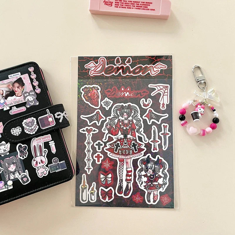 New Ins Cute Devil Bunny Girl Stickers Diary Scrapbooking DIY Album Decoration Sticker Aesthetic Personalized Kawaii Stationery (ONLINE ORDER ONLY)