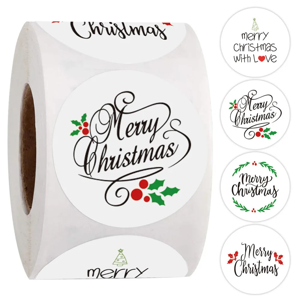 100-500Pcs Merry Christmas Socks Tree Label Stickers for Gift Card Package Wrapping Festival Party Baking Small Business 1 Inch (ONLINE ORDER ONLY)