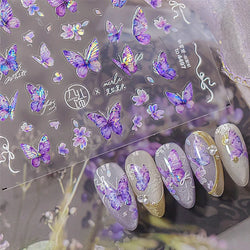 Delicate Tender Purple Butterfly Seal Pattern Insect Shiny Golden Stroke Nail Art Decoration Sticker Dressy Laser Manicure Decal (ONLINE ORDER ONLY)
