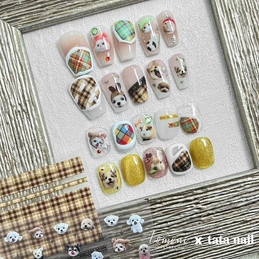 Lovely Dog Cat Animal Bunny 3D Soft Embossed Relief Self Adhesive Nail Art Stickers Cute Pretty Puppy Kitty Star Manicure Decals (ONLINE ORDER ONLY)